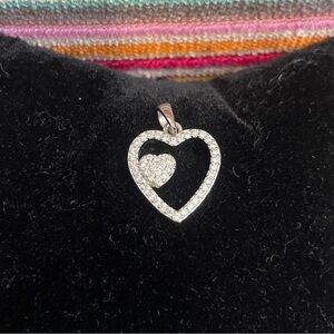 Moissanite Pave Set “Two Hearts” Heart Pendant White Gold Plated NWOT
